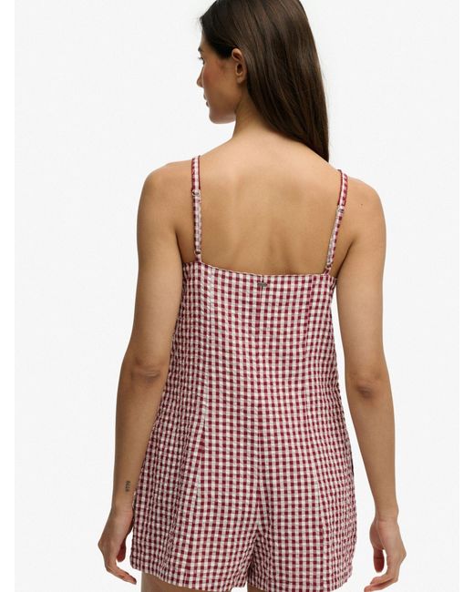Superdry Purple Gingham Cami Playsuit