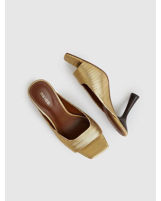 Reiss Metallic Justine - Gold Leather Heeled Mules, Us 5 (uk 3)