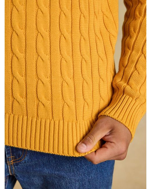 Joules Yellow Crew Neck Cotton Cable Knit Jumper for men