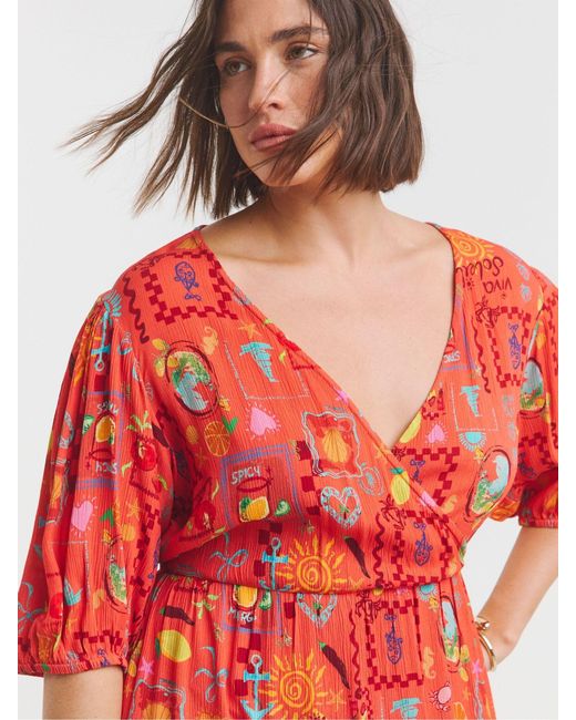 Simply Be Red Crinkle Wrap Midi Dress