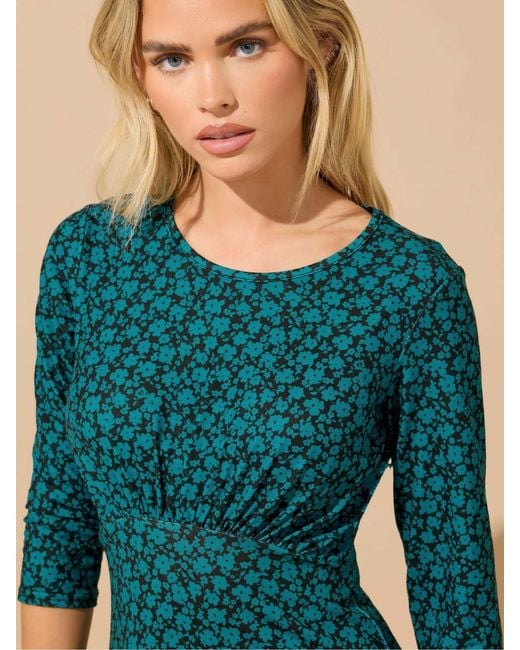 M Com Blue Petite 3/4 Sleeve Midi Dress