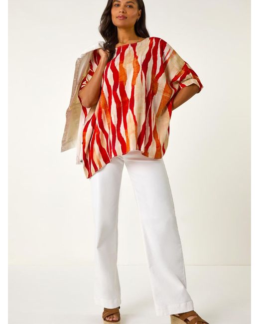 Roman Red Abstract Buttoned Top