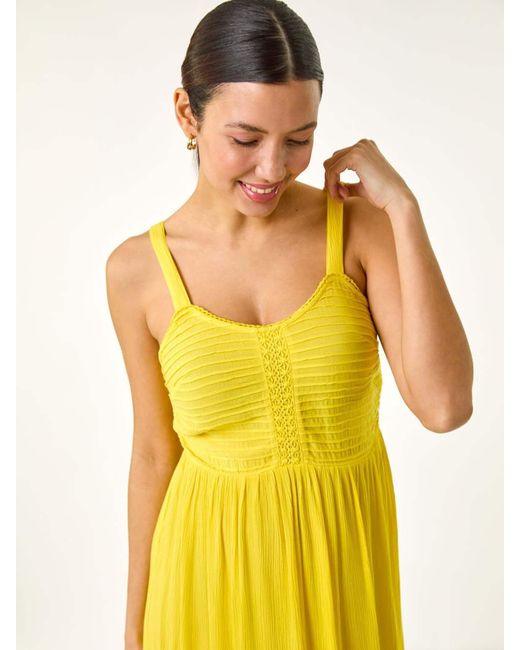 Roman Yellow Strappy Shirred Sundress