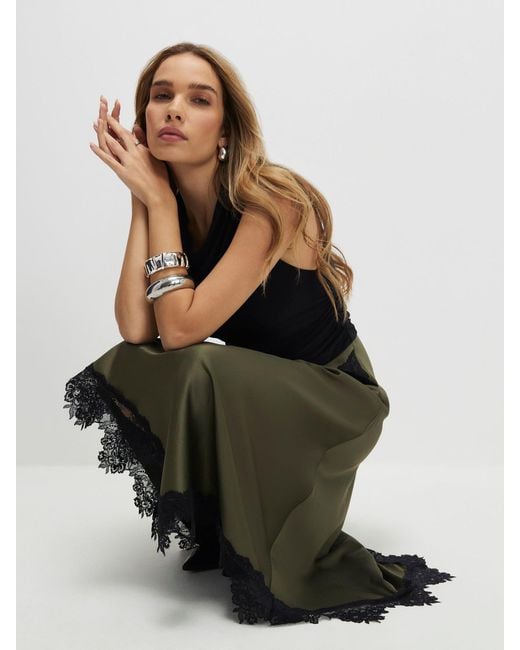 river island green lace dress River Island Lace Hybrid Drape Maxi Dress in Green