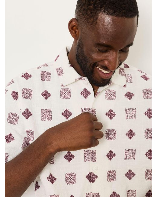 FatFace Natural Fatface Short Sleeve Relaxed Fit Placement Tile Embroidered Shirt for men