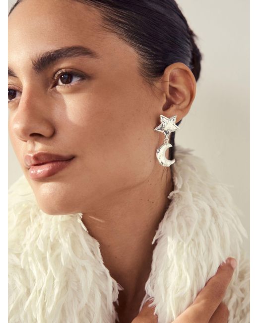 Next Brown Hammered Detail Star Drop Earrings