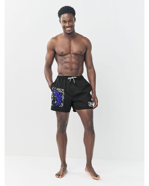Next Black License Printed Swim Shorts for men