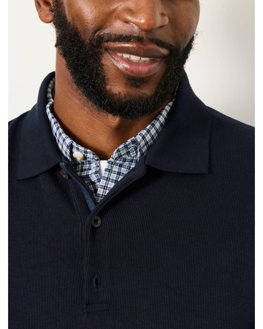 FatFace Blue Fatface Long Sleeve Ayr Ribbed Polo Shirt for men