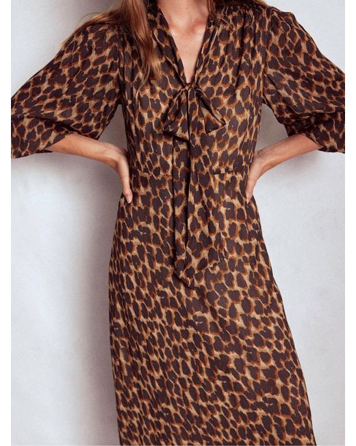 Boden Brown Brooke Tie Neck Tea Dress