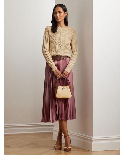 Ralph Lauren Purple Suzu Pleated Satin Charmeuse A Line Midi Skirt