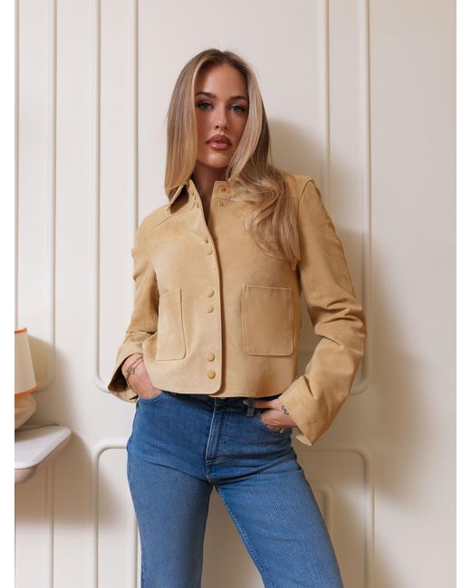 Lipsy Natural Double Popper Real Suede Collared Jacket
