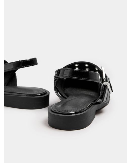 Yours Curve Black Wide Fit Flat Point Buckle Patent Shoes