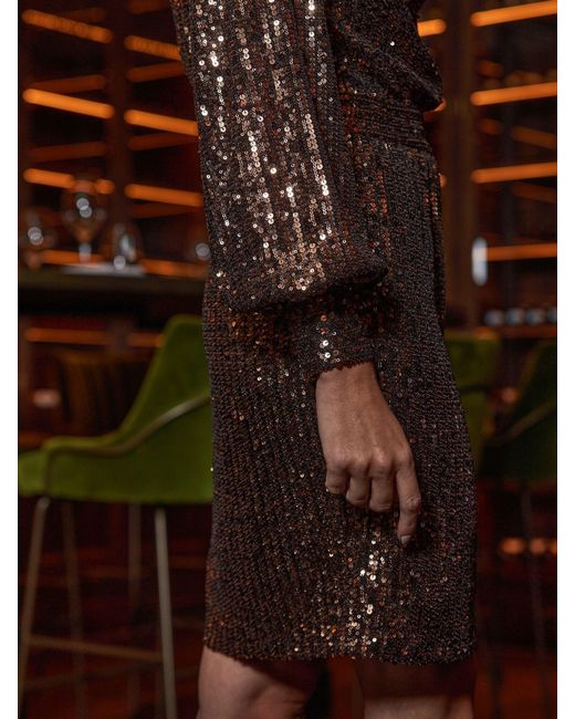 Sosandar Brown Petite Petite Sequin Cowl Neck Dress