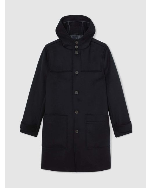 Reiss Blue Wool-Blend Hooded Duffle Coat for men