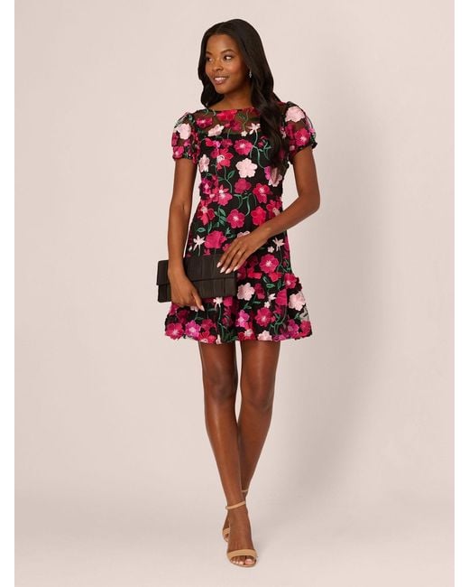 Adrianna Papell Embroidered Flounce Dress