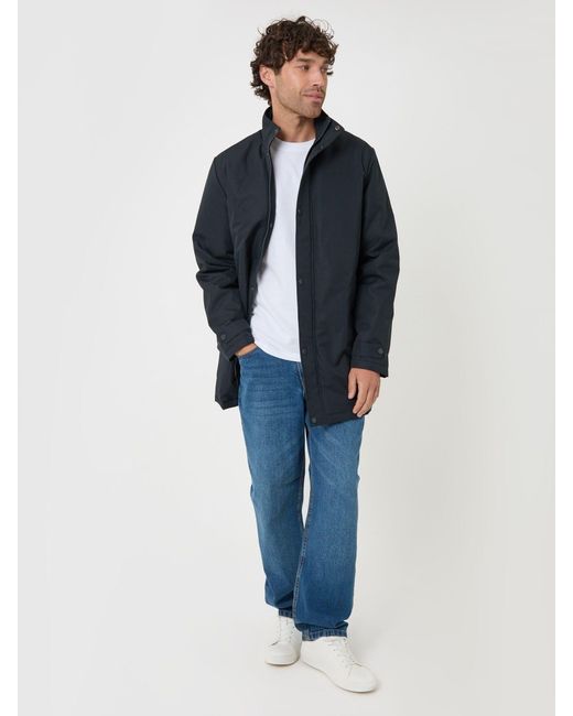 Threadbare Blue Longline Showerproof Funnel Neck Coat for men