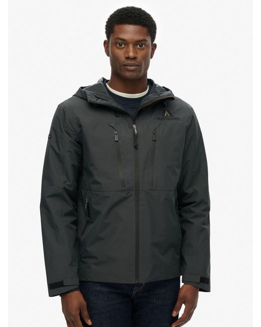 Superdry Blue Graphite Waterproof Hooded Logo Jacket for men