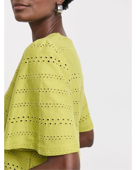 JD Williams Yellow Angel Sleeve V-Neck Broderie 100% Cotton Top