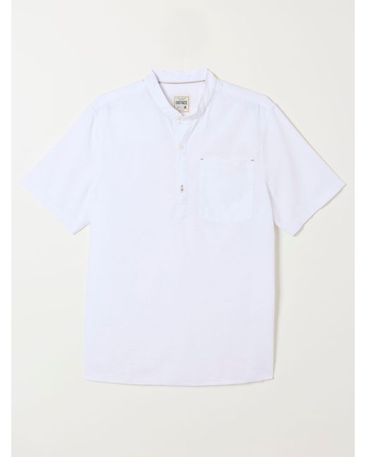 FatFace White Fatface Bugle Short Sleeve Grandad Popover Shirt for men