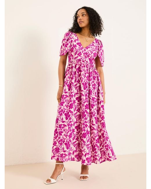 FatFace Pink Fatface Marlowe Gathered Sleeve Printed Maxi Dress