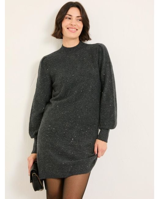FatFace Gray Fatface Petite Sparkle Knit Mini Dress