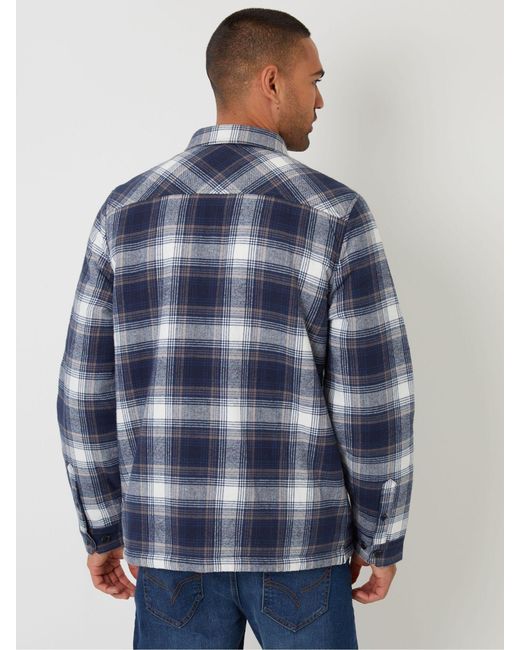 Threadbare Blue Check Brushed Borg Lined Shacket for men