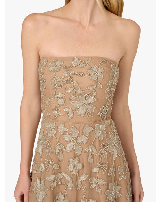 Adrianna Papell Natural Strapless Beaded Mesh Dress