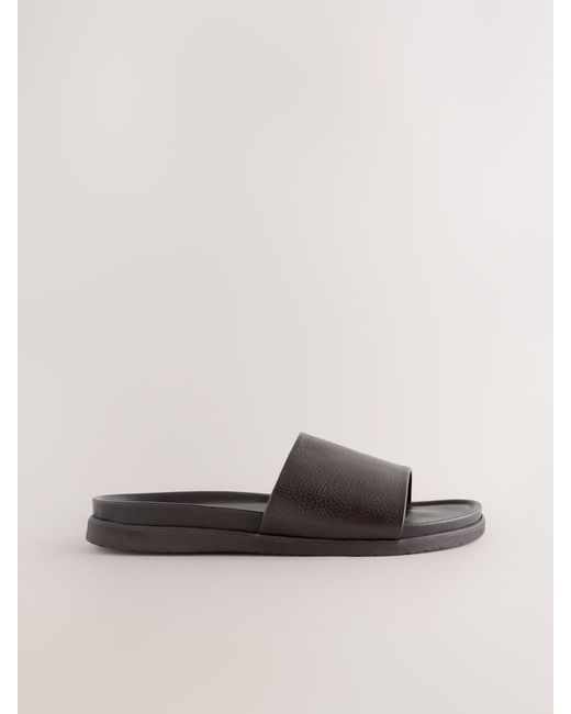 Next Brown Leather Slide Sandals for men