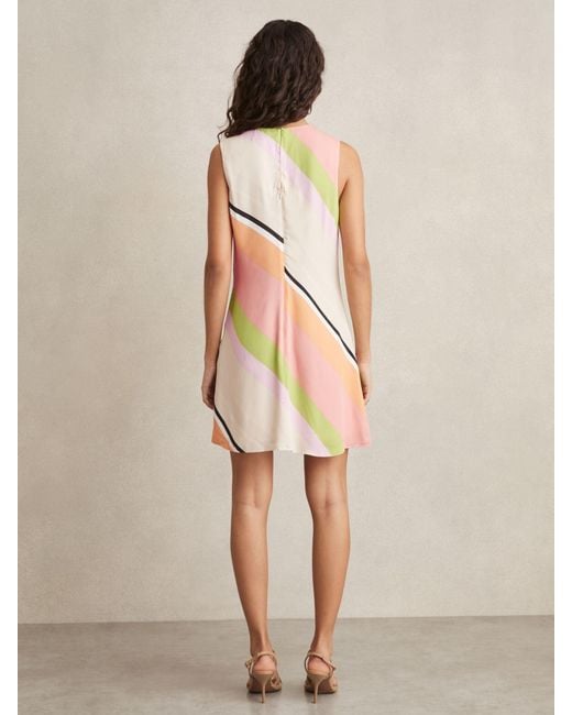 Reiss Ellia - Pink/green Stripe-print Tuck Mini Dress, Us 0 | Lyst