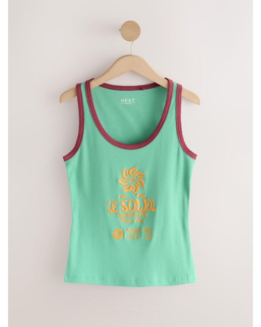 Next Green Ribbed Thick Strap Embroided Vest
