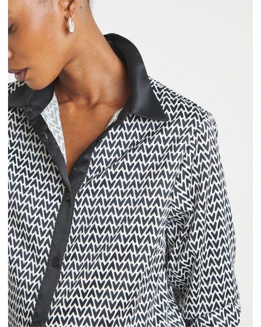 JD Williams Blue Mono Print Long Sleeve Satin Shirt