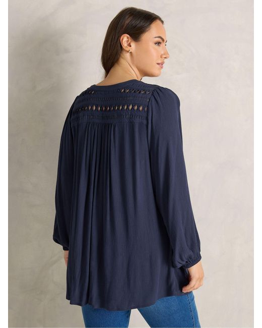 Evans Blue Long Sleeve Macrame Blouse