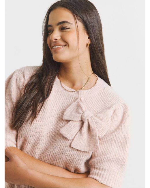 Simply Be Pink Puff Sleeve Bow Back Jumper