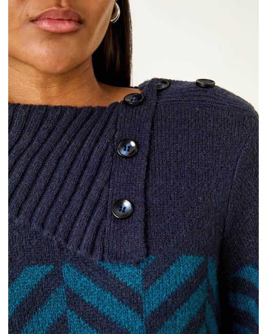 Roman Blue Stripe Roll Neck Knit Jumper