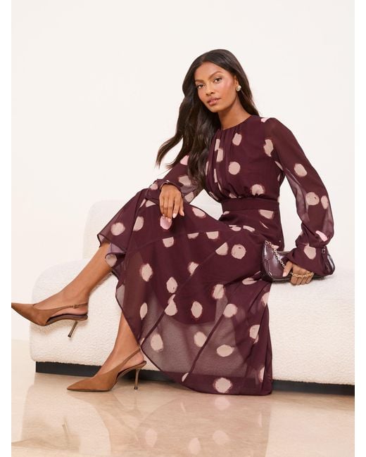 Lipsy Long Sleeve Underbust Fit And Flare Midi Dress in Red | Lyst