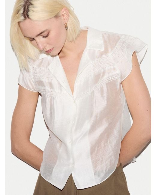 Jigsaw White Smocking Blouse