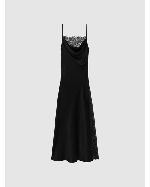 Anna Quan Black Satin Lace Cowl Neck Maxi Dress