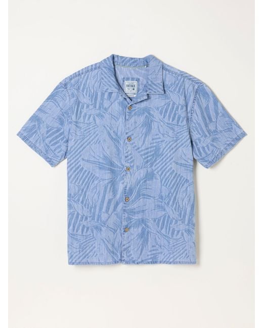 FatFace Blue Fatface Short Sleeve Relaxed Fit Jungle Chambray Shirt for men