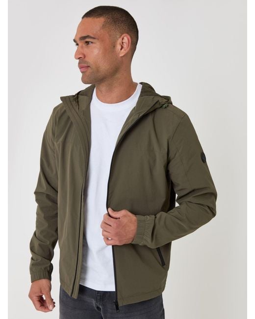 Threadbare Green Showerproof Ripstop Hooded Jacket for men