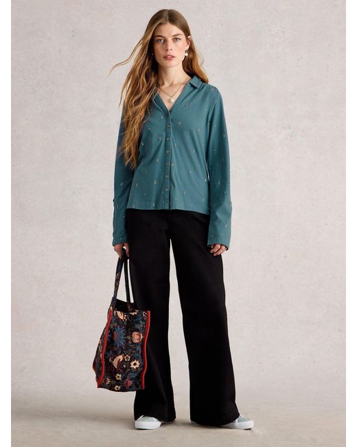 White Stuff Blue Annie Embroidered Jersey Shirt