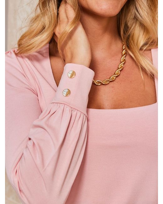 Sosandar Pink Top Mit Blousonärmel Und Eckigem Ausschnitt