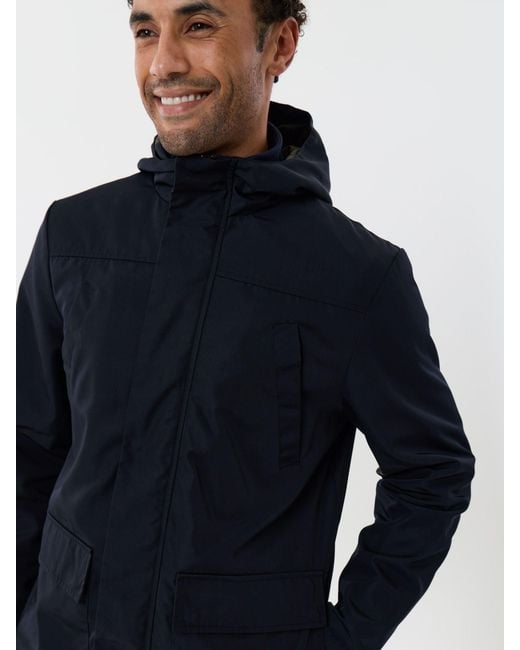 Threadbare Blue Showerproof Hooded Longline With Patch Pockets Jacket for men