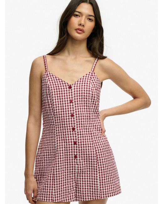 Superdry Purple Gingham Cami Playsuit