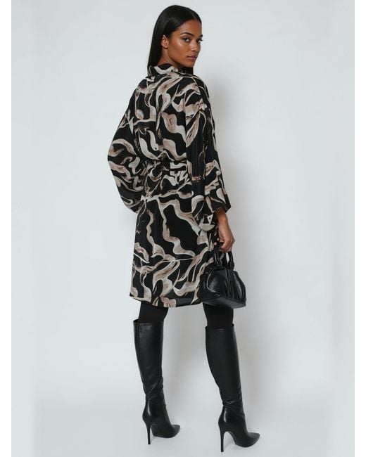 Religion Black Glory Tunic Shirt Dress With Tie Belt And Kimono Sleeves