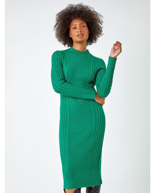 Roman Green Cable Knit Midi Jumper Dress