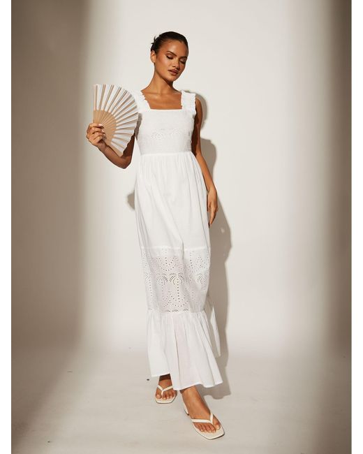 South Beach Natural Palm Broderie Tie Back 100% Cotton Maxi Dress