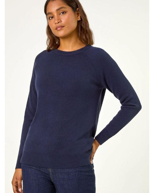 Roman Blue Plain Soft Crew Neck Jumper