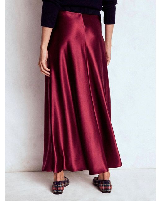 Boden Red Bias Cut Maxi Slip Skirt