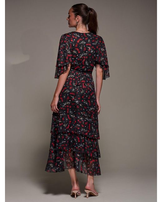 Jolie Moi Gray Frill Trim Mesh Maxi Dress