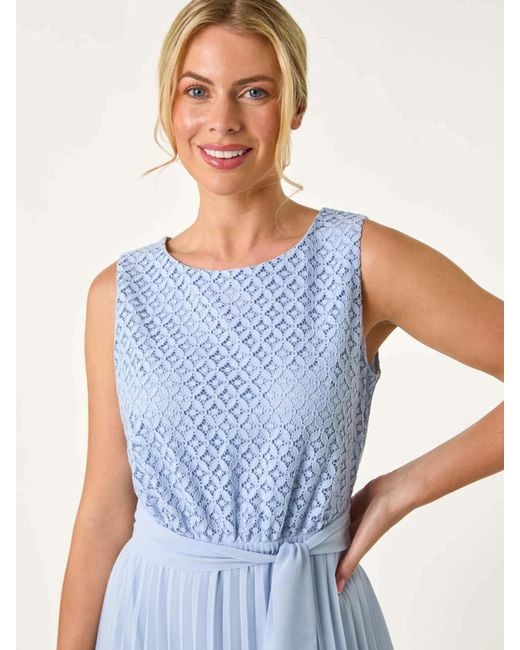 Roman Blue Petite Lace Pleat Midi Dress